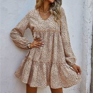 SHEIN Speckled Dalmatian Print Frill Trim Chiffon Smock Dress